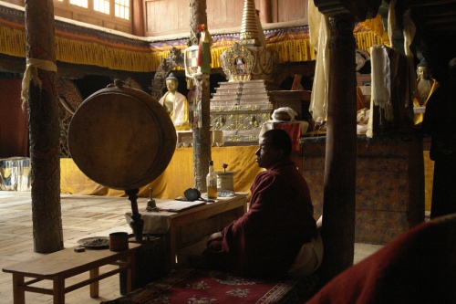 Monk inside the hemis monastery, hemis is one of the richest monastery in ladakh.